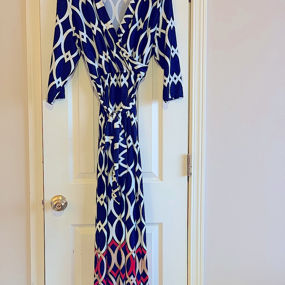 Blue and White Printed Maxi Dress